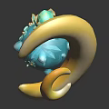Colorful Artistic 3D Sculpture With Blue Sphere Green Decor And Yellow Curves