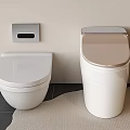 Modern White Toilets With Golden Lid And Wall Panel On Tile Floor Mat