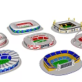 Collection Of Different Designed Stadium Models With Unique Structures And Colorful Seats