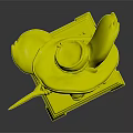 Cute Anthropomorphic Mouse Character Wearing Large Hat Holding Sword on Base with Yellow Shards