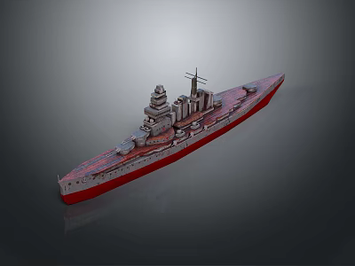 Detailed Warship Water Transport Model with Grey Superstructure Red Hull and Mast 3d model
