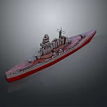 Detailed Warship Water Transport Model with Grey Superstructure Red Hull and Mast