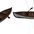 Two Detailed Wooden Boats With Wooden Paddles And Brown White Hulls