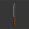 Sharp Combat Knife With Long Metal Blade And Wooden Orange Stripe Handle