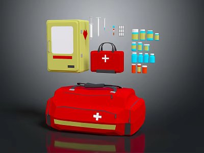 Red First Aid Medical Kit Bag With White Cross And Emergency Supplies 3d model
