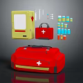 Red First Aid Medical Kit Bag With White Cross And Emergency Supplies