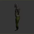 Anthropomorphic Monkey Character in Camouflage Vest and Green Pants Standing Pose with Arms Outstretched