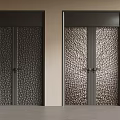 Modern Double Doors With Textured Stone Panels And Black Frames In Interior