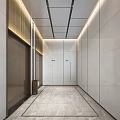 Modern Elevator Lobby Interior With Light Wall Panels Shiny Flooring And Ceiling Lighting 3d model