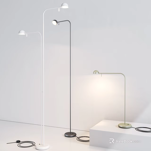 Modern Sleek Floor Lamps In Various Colors With Round Heads For Interior Decor 3d model 