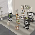 Various Style Storage Shelves Organizing Home Items In Interior Space 3d model