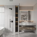 Modern Luxury Bathroom Interior With Freestanding Bathtub Double Vanity And Mirror Lighting