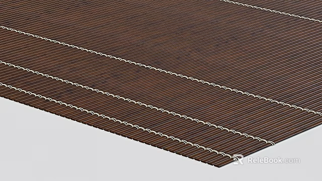 Dark Brown Bamboo Square Rug With White Stitching For Modern Home Decor 3d model 
