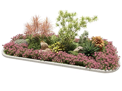 Roadside Landscaping Facilities With Diverse Plants Colorful Flowers And Natural Stones 3d model