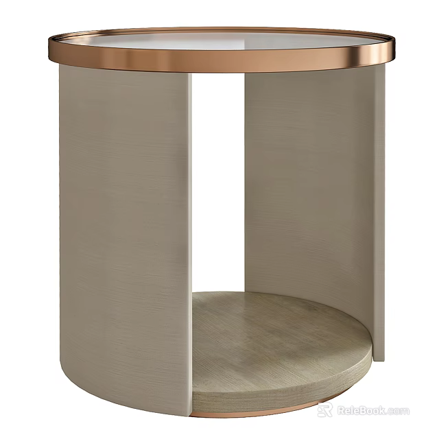 Modern Minimalist Side Table With Copper Round Top And Beige Cylindrical Structure 3d model 