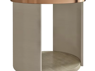 Modern Minimalist Side Table With Copper Round Top And Beige Cylindrical Structure 3d model