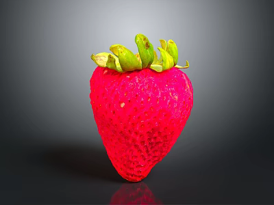 Vibrant Red Strawberry With Green Leaves As Household Item On Black Surface 3d model