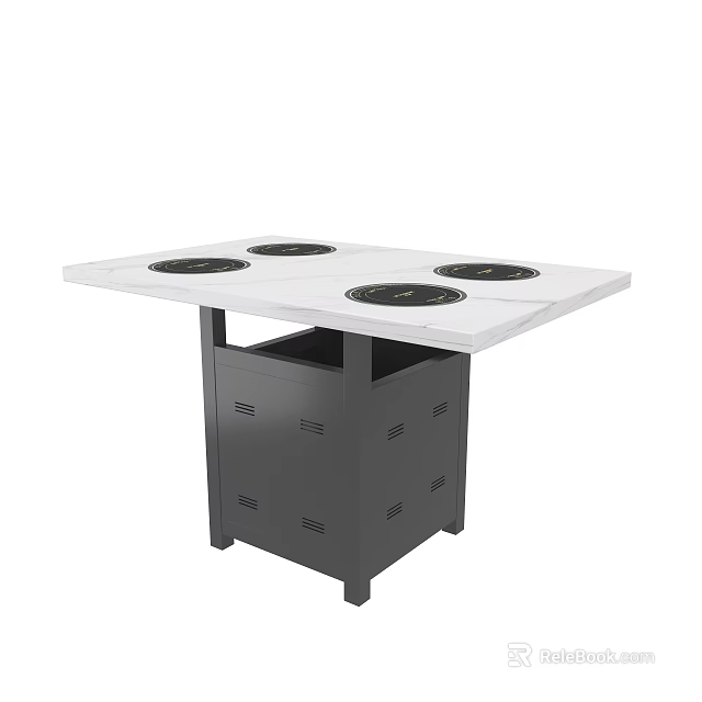 Functional Cooking Table With Four Burners On White Countertop And Gray Base 3d model 