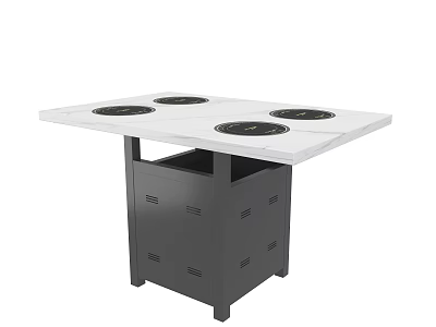 Functional Cooking Table With Four Burners On White Countertop And Gray Base 3d model