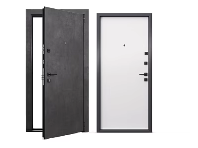 Modern Swing Door Design With Black Frame Open And Closed White Panel Metal Handle 3d model