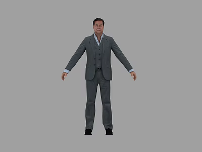 Man in Gray Suit Standing with Arms Outstretched on Gray Background 3d model