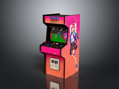 Pink And Orange Arcade Machine With Super Star Logo Game Screen And Cartoon Girl 3d model