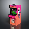 Pink And Orange Arcade Machine With Super Star Logo Game Screen And Cartoon Girl
