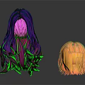 Colorful 3D Character Hair Models With Purple Green And Orange Curly Styles
