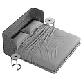 Modern Upholstered Double Bed with Quilted Gray Headboard White Pillows and Wooden Legs