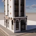 White Multi Story Office Building With Arched Windows And Roof Terrace Design