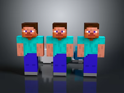 Minecraft Style Train With Three Pixel Characters 3d model
