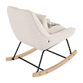 Beige Rocking Chair with Plush Cushion Striped Blanket Wooden Base and Black Metal Frame