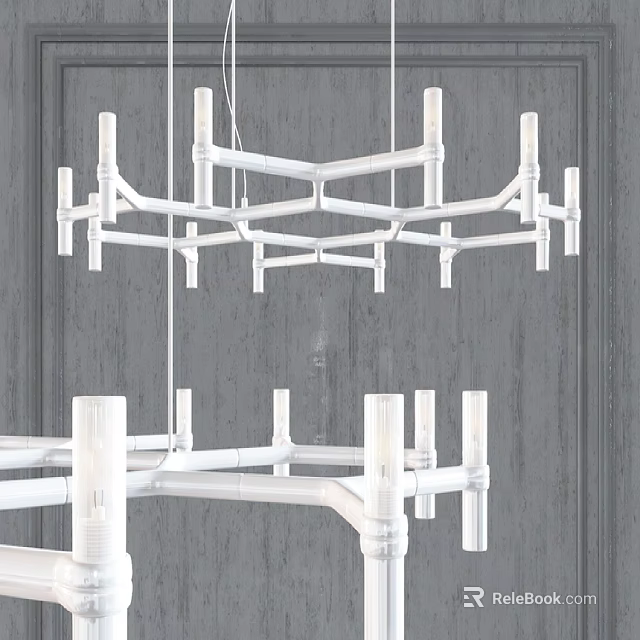 Modern Geometric Chandelier With White Metal Frame For Contemporary Living Room Interior 3d model 