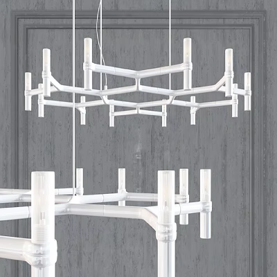 Modern Geometric Chandelier With White Metal Frame For Contemporary Living Room Interior 3d model