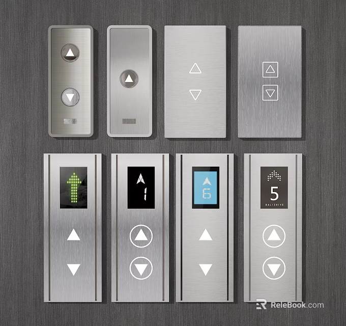 Modern Elevator Button Panels With Arrow Icons Numbers And Control Indicators 3d model 