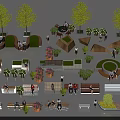 Garden Landscape Design With Trees Benches Green Plants Geometric Shapes And Leisure Areas