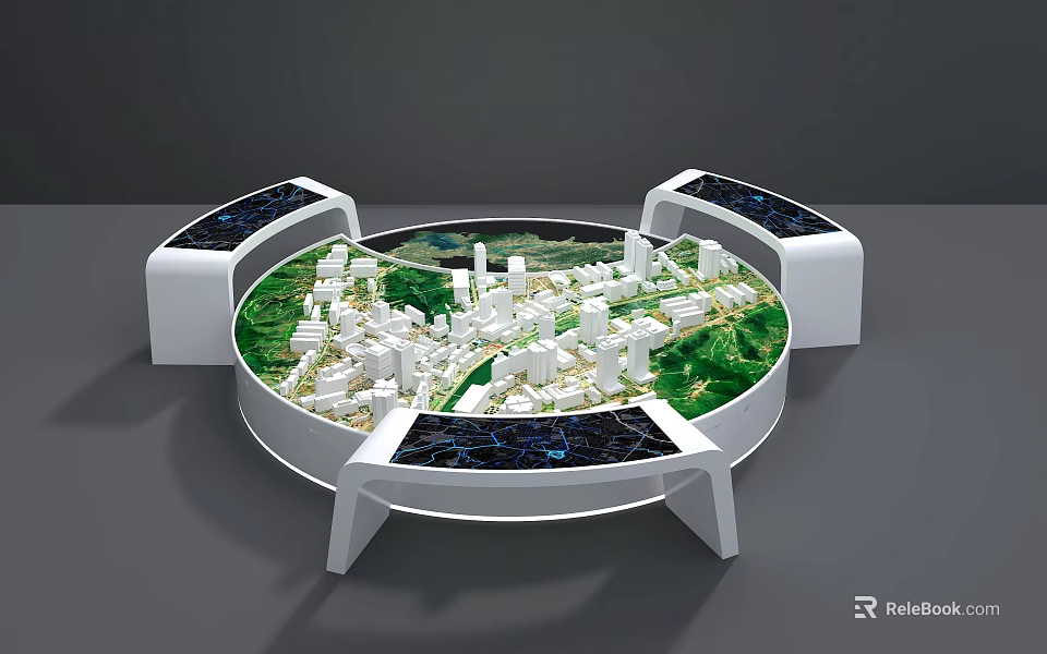 Innovative Commercial Display Equipment with Circular Design City Model and Interactive Screens 3d model 