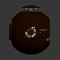 Metallic Spherical Mechanical Device Featuring Red Center Shiny Surface And Top Lid