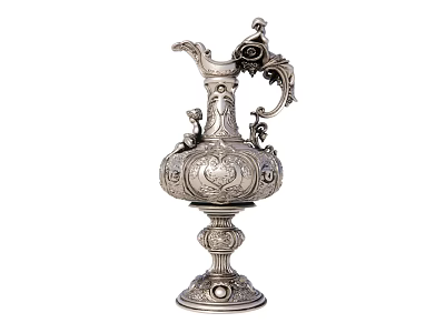 Antique Silver Ewer With Ornate Carved Design Decorative Handle And Base 3d model