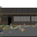 Karesansui Japanese Rock Garden Design With Wooden Veranda Stepping Stone Path And Stone Lanterns