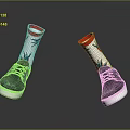 Stylish Black Shoes With White Socks Featuring Red Cuffs And Green Plant Patterns