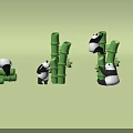 Interactive Area Featuring Playful Pandas Climbing And Resting On Green Bamboo 3d model