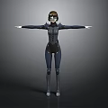 3D Character Model In Dark Bodysuit With Goggles And Armor Standing Arms Outstretched