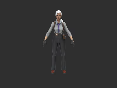 Woman With White Headscarf Purple Tie Gray Shirt Black Pants And Red Shoes 3d model