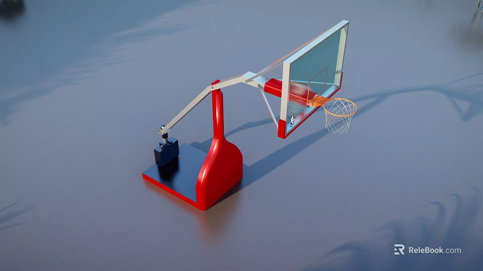 Professional Basketball Hoop Sports Equipment With Clear Backboard Red Base And Net 3d model 