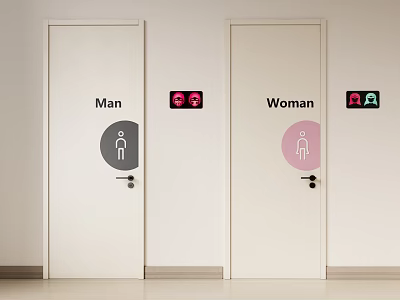Public Restroom Swing Doors With Man Woman And Accessible Signs 3d model