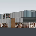 Modern Commercial Complex Exterior Featuring Glass Facade Retail Shops And Sketch Signage