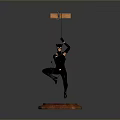 Woman Statue In Cat Ear Headwear Single Leg Stance Holding Hanging Tool On Round Base
