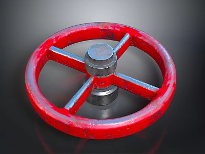 Red Metal Hardware Tool Handwheel Featuring Spoke Design And Central Knob For Workshop Use 3d model