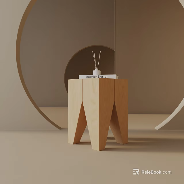 Minimalist Wooden Side Table With Geometric Leg Design And Decorative Books On Top 3d model 